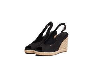 High-Heel-Sandalette TOMMY HILFIGER "FLAG HIGH WEDGE ESPAD SLINGBACK", Damen, Gr. 40, schwarz, Leder, Textil, Schuhe, Keilsandalette, Sommerschuh, verstellbarer Schnalle in schmaler Form (70458867-40)