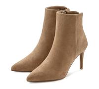 High-Heel-Stiefelette LASCANA Gr. 43, beige Damen Schuhe Reißverschlussstiefeletten in spitzer Form & Pfennigabsatz, Reißverschluss Stiefel VEGAN (35640910-43)