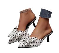High Heels Damen Sommer Pünktchen Stöckel Mules Slingpumps mit Schleife Spitze Zehen Stiletto Absatz Pantoletten Elegant Retro Hausschuhe Trendige Polka Dots Pumps