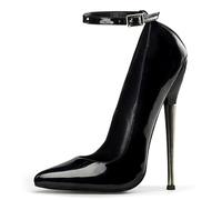High Heels für Frauen sexy Lackleder Pumps Knöchelriemen Spitzschuh Stiletto Heels Party Hochzeit Pole Dance Schuhe 18CM Metall Heels,Schwarz,45