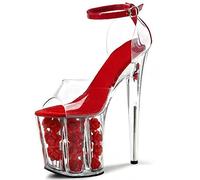 High Heels Sexy 20CM Frauen Transparent Rose Pole Dance Hochhackige Sandalen,Red-34