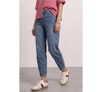 Loose-fit-Jeans STREET ONE, Damen, Gr. 26, Länge 28, mid blau stripe washed, Jeans, 92% Baumwolle, 6% Elastomultiester, 2% Elasthan, gestreift, knöchelfrei, Jeans, High Waist (43956233-26) mid blau st