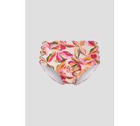 Highwaist-Bikini-Hose S.OLIVER "Bauhinia", Damen, Gr. 34, N-Gr, beige (creme bedruckt), Recycling-Polyamid, floral, Badehosen, mit seitlich gekreuzten Bändern (79704322-34) creme bedruckt