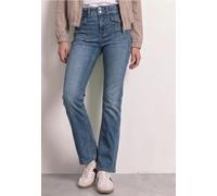 Slim-fit-Jeans STREET ONE, Damen, Gr. 34, Länge 30, blau (mid blau washed), Jeans, 63% Baumwolle, 23% Polyester, 12% Viskose, 2% Elasthan, unifarben, lang, Jeans Slim-fit-Jeans, High Waist (74399034-3