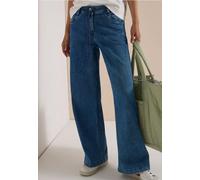 Loose-fit-Jeans CECIL, Damen, Gr. 28, Länge 28, blau (mid blau wash), Jeans, 71% Baumwolle, 27% Polyester, 2% Elasthan, unifarben, lang, Jeans, mit Bindegürtel (27000311-28) mid blau wash