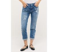 High-waist-Jeans ANGELS "Darleen Beauty", Damen, Gr. 42, Länge 30, light blau random used, Denim/Jeans, Obermaterial: 91% Baumwolle, 6% Polyester, 3% Elasthan, bedruckt, unifarben, straight fit lang, 
