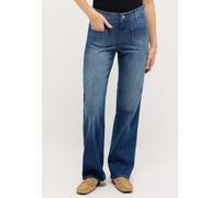 High-waist-Jeans ANGELS "Liz Smart", Damen, Gr. 46, Länge 32, mid blau used, Denim/Jeans, Obermaterial: 91% Baumwolle, 6% Polyester, 3% Elasthan, unifarben, relaxed fit lang, Jeans High-Waist-Jeans, m