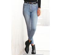 High-waist-Jeans BUFFALO, Damen, Gr. 34, N-Gr, blau (blau, washed), Denim/Jeans, Obermaterial: 98% Baumwolle, 2% Elasthan, figurbetont lang, Jeans High-Waist-Jeans, mit modischer Knopfleiste, schmale