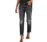 High Waist Jeans Damen mit Löchern - 7/8 Jeans Damen Sommer Jeanshose Lang Straight Leg Slim Fit Boyfriend Denim Hose Zerrissene Damenjeans Freizeithose Ripped Jeans Hosen für Frauen