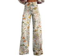 High Waist Jeans Damen Weites Bein Stretch Pull On Wide Leg Baggy Jeans Sommerhose Frauen Denim Hosen Lose Gerades Hose Y2K Jeanshose Teenager Mädchen Streetwear