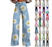 High Waist Jeans Damen Weites Bein Stretch Pull On Wide Leg Baggy Jeans Sommerhose Frauen Denim Hosen Lose Gerades Hose Y2K Jeanshose Teenager Mädchen Streetwear