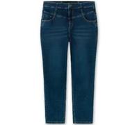 Stretch-Jeans SHEEGO "Große Größen", Damen, Gr. 44, Normalgrößen, blau (dunkelblau denim), Obermaterial: 99% Baumwolle, 1% Elasthan, unifarben, casual, figurbetont lang, Jeans, mit breitem High-Waist-