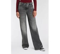 High-waist-Jeans HERRLICHER "Lovely Flared Denim Black", Damen, Gr. 27, N-Gr, titanium, Denim/Jeans, Obermaterial: 98% Baumwolle, 2% Elasthan, bootcut fit lang, Jeans High-Waist-Jeans, im Flared Fit (