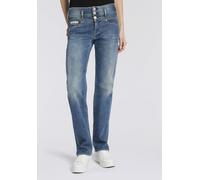 High-waist-Jeans HERRLICHER "Raya New Straight Denim", Damen, Gr. 34, Länge 30, casper, Denim/Jeans, Obermaterial: 98% Baumwolle, 2% Elasthan, gerade lang, Jeans High-Waist-Jeans, im Straight Fit, 3-K