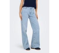 High-waist-Jeans JDY "JDYFELINA-FINA HW WIDE JNS LBD DNM NOOS", Damen, Gr. XS (34), Länge 30, blau (light blau denim), Denim/Jeans, Obermaterial: 99% Baumwolle, 1% Elasthan, unifarben, weit, Jeans Hig