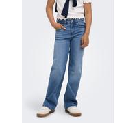 High-waist-Jeans KIDS ONLY "KOGJUICY-WAUW HW WIDE DNM GUA113 NOOS", Mädchen, Gr. 134, N-Gr, blau (medium blau denim), Denim/Jeans, Obermaterial: 64% Baumwolle, 31% Polyester, 3% Viskose, 2% Elasthan,