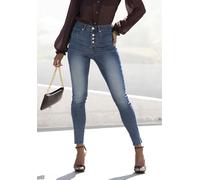 High-waist-Jeans LASCANA, Damen, Gr. 36, N-Gr, blau (blau, washed), Denim/Jeans, Obermaterial: 98% Baumwolle, 2% Elasthan, figurbetont knöchellang, Jeans High-Waist-Jeans, mit sichtbarer Knopfleiste u