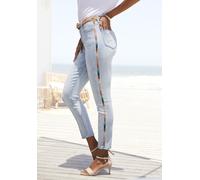 High-waist-Jeans LASCANA, Damen, Gr. 44, N-Gr, blau (light blau washed), Denim/Jeans, Obermaterial: 60% Baumwolle, 38% Polyester, 2% Elasthan, unifarben mit Farbeinsatz, figurbetont knöchelfrei, Jeans