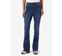 High-waist-Jeans NOISY MAY "NMSALLIE HW FLARE JEAN VI021MB FWD NOOS", Damen, Gr. 25, Länge 32, blau (medium blau denim), Denim/Jeans, Obermaterial: 75% Baumwolle, 18% Polyester, 5% Viskose, 2% Elastha