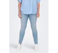 High-waist-Jeans ONLY CARMAKOMA "CARANNA HW SKINNY ANK DNM ANA NOOS", Damen, Gr. 42, Länge 32, blau (light blau denim), Denim/Jeans, Obermaterial: 70% Baumwolle, 25% Polyester, 3% Viskose, 2% Elasthan