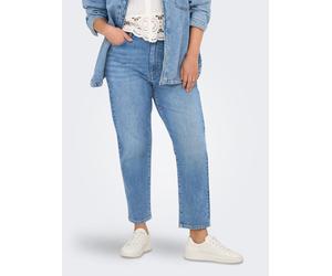 High-waist-Jeans ONLY CARMAKOMA "CAREMILY STRETCH HW ST AK DNM CRO005", Damen, Gr. 50, Länge 32, blau (medium blau denim), Denim/Jeans, Obermaterial: 99% Baumwolle, 1% Elasthan, unifarben, straight fi