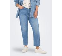 High-waist-Jeans ONLY CARMAKOMA "CAREMILY STRETCH HW ST AK DNM CRO005", Damen, Gr. 52, Länge 32, blau (medium blau denim), Denim/Jeans, Obermaterial: 99% Baumwolle, 1% Elasthan, unifarben, straight fi