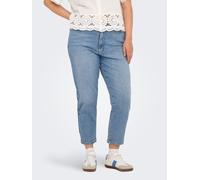 High-waist-Jeans ONLY CARMAKOMA "CAREMILY STRETCH HW STR ANK DNM CRO1 NOOS", Damen, Gr. 42, Länge 32, blau (light blau denim), Denim/Jeans, Obermaterial: 99% Baumwolle, 1% Elasthan, unifarben, Jeans H