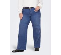 High-waist-Jeans ONLY CARMAKOMA "CARSNOW HW WIDE DNM JEANS PIM MBD NOOS", Damen, Gr. 52, Länge 32, blau (medium blau denim), Denim/Jeans, Obermaterial: 50% Baumwolle, 30% Polyester, 18% Viskose, 2% El