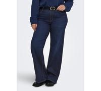 High-waist-Jeans ONLY CARMAKOMA "CARTHUNDER HW WIDE DNM PIM536 NOOS", Damen, Gr. 44, Länge 32, blau (dunkelblau denim), Denim/Jeans, Obermaterial: 53% Viskose, 29% Baumwolle, 17% Polyester, 1% Elastha