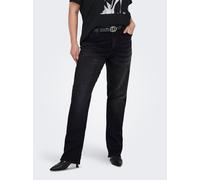 High-waist-Jeans ONLY CARMAKOMA "CARWILLY HW STRAIGHT DNM REA1099 NOOS", Damen, Gr. 44, Länge 32, schwarz (washed schwarz), Denim/Jeans, Obermaterial: 82% Baumwolle, 16% Polyester, 2% Elasthan, unifar