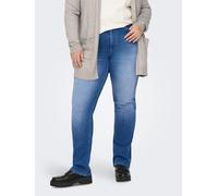 High-waist-Jeans ONLY CARMAKOMA "CARWILLY HW STRAIGHT DNM REA12187 NOOS", Damen, Gr. 42, Länge 32, blau (medium blau denim), Denim/Jeans, Obermaterial: 82% Baumwolle, 16% Polyester, 2% Elasthan, unifa