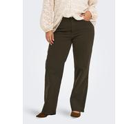 High-waist-Jeans ONLY CARMAKOMA "CARWILLY HW WIDE COL CRO11", Damen, Gr. 46, Länge 32, braun (schwarz braun denim), Denim/Jeans, Obermaterial: 92% Baumwolle, 6% Elastomultiester, 2% Elasthan, unifarbe