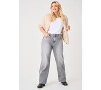 High-waist-Jeans ONLY CARMAKOMA "CARWILLY HW WIDE DNM TAI0918", Damen, Gr. 42, Länge 32, grau (grau denim), Denim/Jeans, Obermaterial: 92% Baumwolle, 6% Elastomultiester, 2% Elasthan, unifarben, Jeans