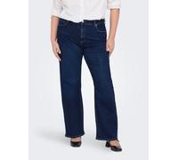 High-waist-Jeans ONLY CARMAKOMA "CARWILLY HW WIDE JEANS CRO NOOS", Damen, Gr. 48, Länge 32, blau (dunkelblau denim), Denim/Jeans, Obermaterial: 92% Baumwolle, 6% Elastomultiester, 2% Elasthan, weit, J