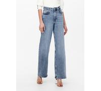 High-waist-Jeans ONLY "ONLJUICY HW WIDE LEG", Damen, Gr. 26, Länge 30, blau (medium blau denim), Denim/Jeans, Obermaterial: 99% Baumwolle, 1% Elasthan, Abriebeffekte, Jeans High-Waist-Jeans (71706957-