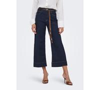 High-waist-Jeans ONLY "ONLMADISON HW BELT WD CRP DNM GUA450", Damen, Gr. 30, Länge 32, blau (dunkelblau denim), Denim/Jeans, Obermaterial: 91% Baumwolle, 7% Polyester, 2% Elasthan, unifarben, knöchelf