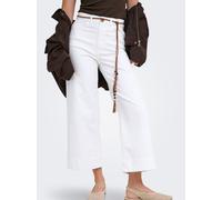 High-waist-Jeans ONLY "ONLMADISON HW BELT WD CRP WHI DNM GUA000", Damen, Gr. 25, Länge 32, weiß (weiß denim), Denim/Jeans, Obermaterial: 91% Baumwolle, 7% Polyester, 2% Elasthan, unifarben, lang, Jean