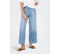 High-waist-Jeans ONLY "ONLMADISON HW BUTTON WIDE CRP DNM GEN223", Damen, Gr. 31, Länge 32, light blau denim, Denim/Jeans, Obermaterial: 90% Baumwolle, 8% Polyester, 2% Elasthan, unifarben, knöchelfrei