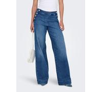 High-waist-Jeans ONLY "ONLMADISON HW BUTTON WIDE DNM GEN769NOOS", Damen, Gr. 32, Länge 32, blau (medium blau denim), Denim/Jeans, Obermaterial: 90% Baumwolle, 8% Polyester, 2% Elasthan, unifarben, Mod
