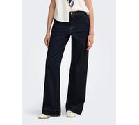 High-waist-Jeans ONLY "ONLMADISON HW CHINO WIDE DNM GUA772 NOOS", Damen, Gr. S (36), Länge 32, blau (dunkelblau denim), Denim/Jeans, Obermaterial: 91% Baumwolle, 7% Polyester, 2% Elasthan, unifarben, 
