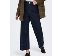 High-waist-Jeans ONLY "ONLMADISON HW DO BT CRP WD DNM GUA85NOOS", Damen, Gr. S, Länge 32, dunkelblau denim, Denim/Jeans, Obermaterial: 91% Baumwolle, 7% Polyester, 2% Elasthan, unifarben, knöchelfrei,