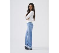 High-waist-Jeans ONLY "ONLMERCER HW WIDE FOLD UP DNM REA330NOOS", Damen, Gr. 28, Länge 32, blau (light blau denim), Denim/Jeans, Obermaterial: 90% Baumwolle, 8% Polyester, 2% Elasthan, unifarben, lang
