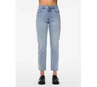 High-waist-Jeans PIECES "PCBELLA HW TAP ANK JEANS LB302 NOOS", Damen, Gr. 29, Länge 32, blau (light blau denim), Denim/Jeans, Obermaterial: 99% Baumwolle, 1% Elasthan, unifarben, knöchelfrei, Jeans Hi