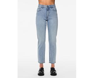 High-waist-Jeans PIECES "PCBELLA HW TAP ANK JEANS LB302 NOOS", Damen, Gr. 31, Länge 32, blau (light blau denim), Denim/Jeans, Obermaterial: 99% Baumwolle, 1% Elasthan, unifarben, knöchelfrei, Jeans Hi