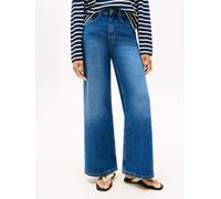 High-waist-Jeans TOMMY HILFIGER "DNM FLO WIDE LEG HW", Damen, Gr. 27, Länge 32, blau (mid blau), Denim/Jeans, Obermaterial: 100% Baumwolle, unifarben, casual, weit, Jeans (43507164-27) mid blau