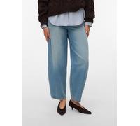 High-waist-Jeans VERO MODA "VMBILLIE HR BARREL ANK JEANS LI3151 NOOS", Damen, Gr. 27, Länge 32, light blau denim detail:tinted, Denim/Jeans, Obermaterial: 100% Baumwolle, unifarben, loose fit knöchell