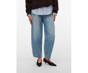 High-waist-Jeans VERO MODA "VMBILLIE HR BARREL ANK JEANS LI3151 NOOS", Damen, Gr. 32, Länge 32, light blau denim detail:tinted, Denim/Jeans, Obermaterial: 100% Baumwolle, unifarben, loose fit knöchell