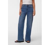 High-waist-Jeans VERO MODA "VMOLIVIA STRETCH HR WIDE JNS LI3182 NOOS", Damen, Gr. L, Länge 30, medium blau denim, Denim/Jeans, Obermaterial: 69% Baumwolle, 27% Polyester, 3% Viskose, 1% Elasthan, unif