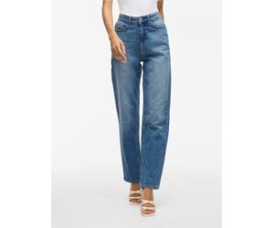 High-waist-Jeans VILA "VIKELLY JAF HW STRAIGHT JEANS-NOOS", Damen, Gr. 34, Länge 32, blau (medium blau denim), Denim/Jeans, Obermaterial: 99% Baumwolle, 1% Elasthan, unifarben, straight fit knöchellan