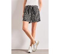 Shorts STREET ONE, Damen, Gr. 44, schwarz-weiß (schwarz), Stoff, 100% Viskose, gemustert, comfort fit kurz, Hosen Shorts, mit allover Print (85809414-44) schwarz